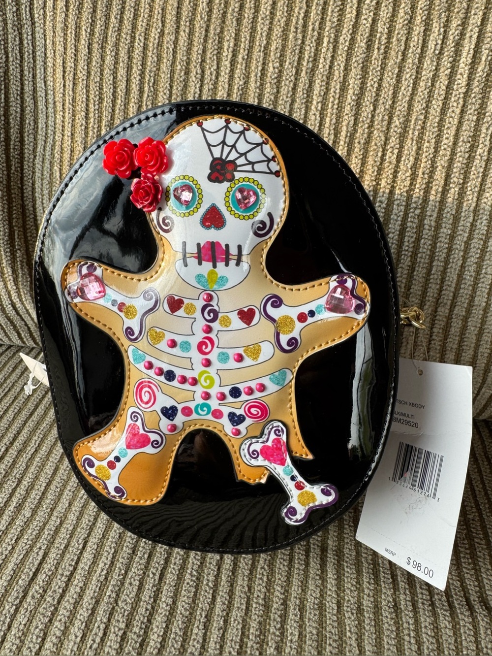 NWT Betsey Johnson Gingerbread Day of the Dead Patent Crossbody Bag